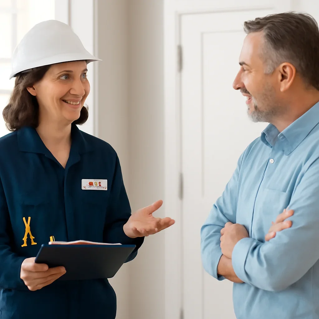 Restaurant operator discussing an electrical project with an electrician in Regina