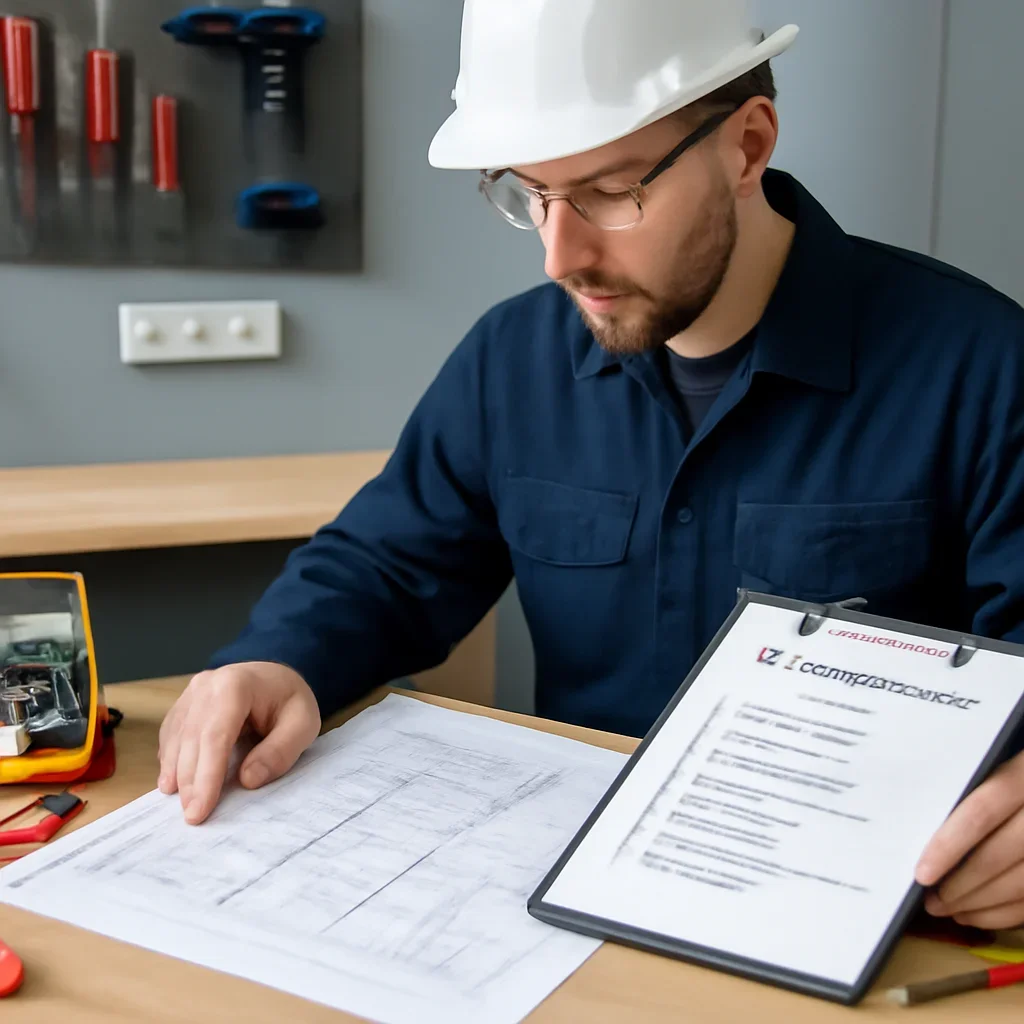 Electrician reviewing plans for a Regina retail tenant improvement