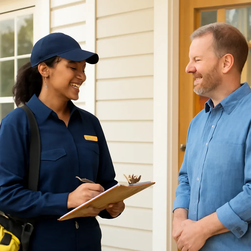 Property owner reviewing a Regina-area electrical service request with an electrician