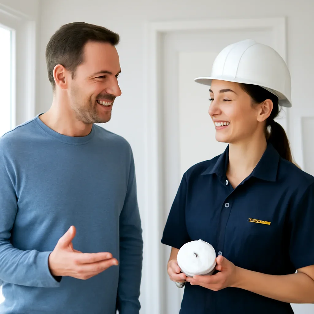 Regina homeowner reviewing a smoke and carbon monoxide alarm plan with an electrician