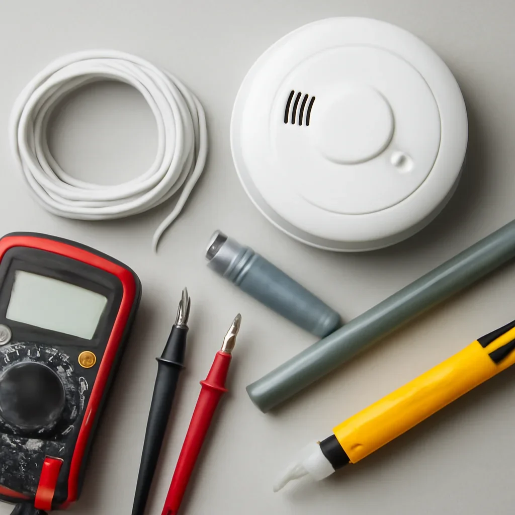 Electrical tools and alarm equipment prepared for smoke detector installation in Regina
