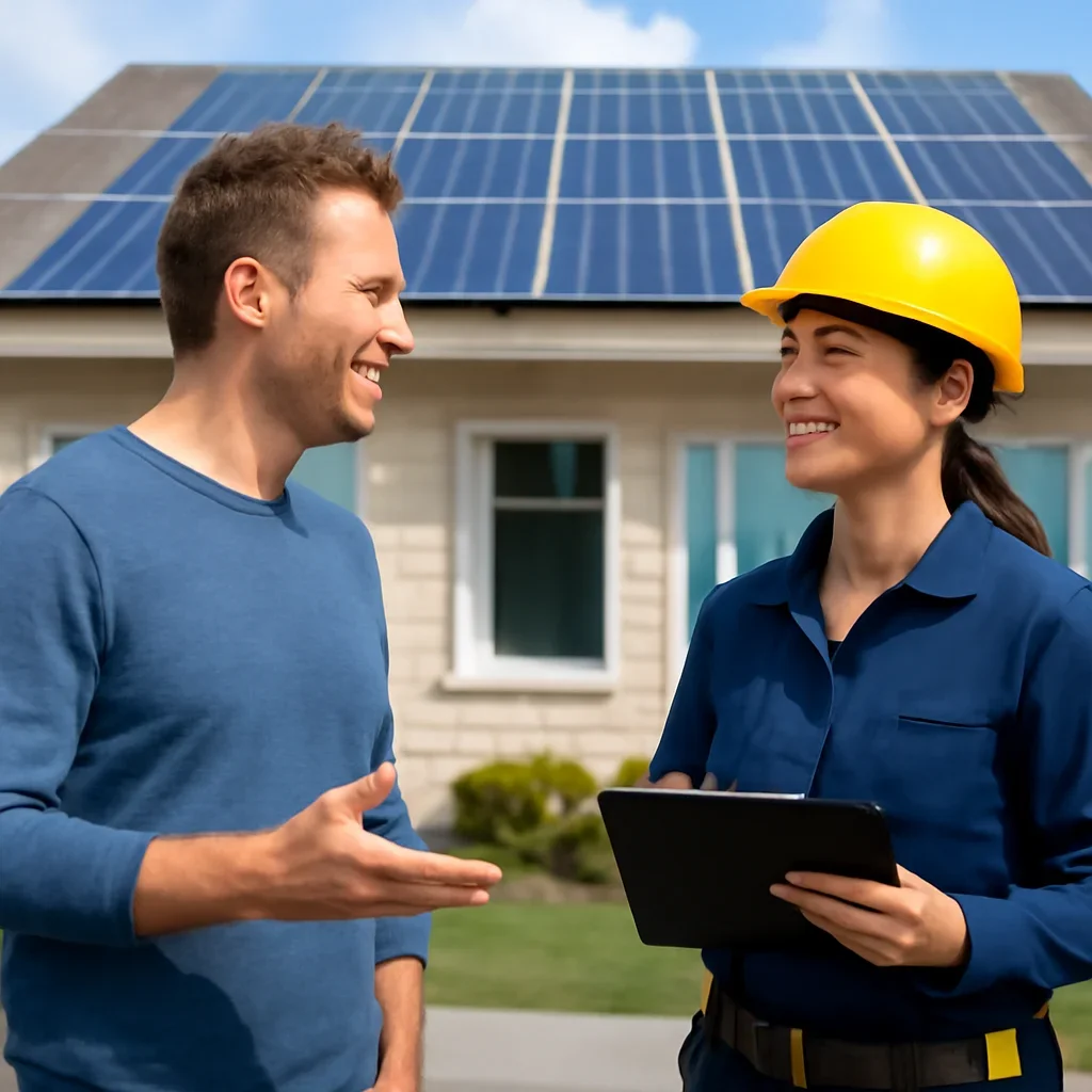 Regina property owner reviewing solar electrical options and panel readiness with an electrician