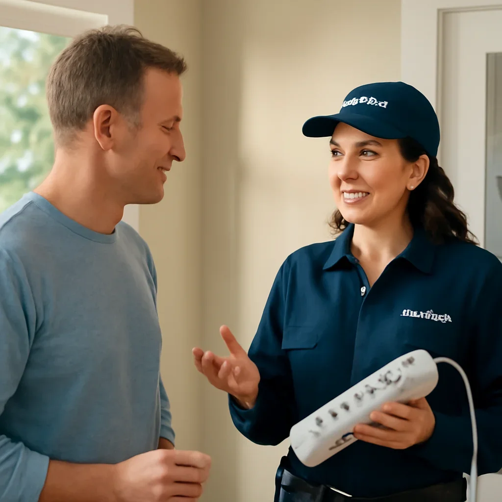 Regina property owner reviewing surge protection options with an electrician