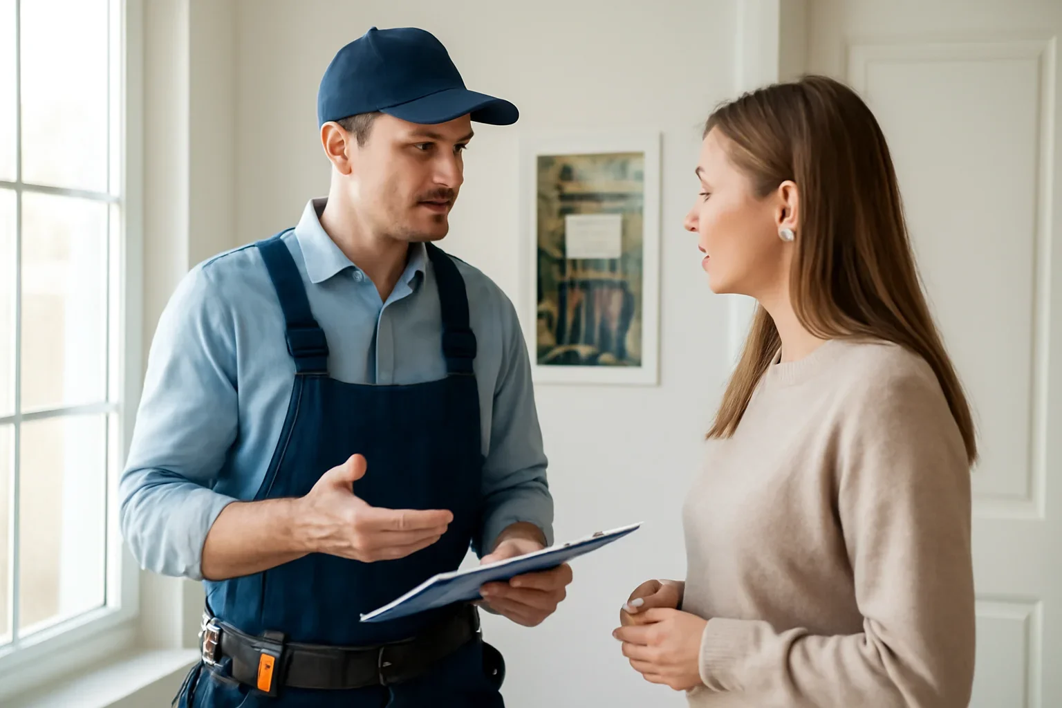 Regina homeowner discussing an electrical service experience with an electrician