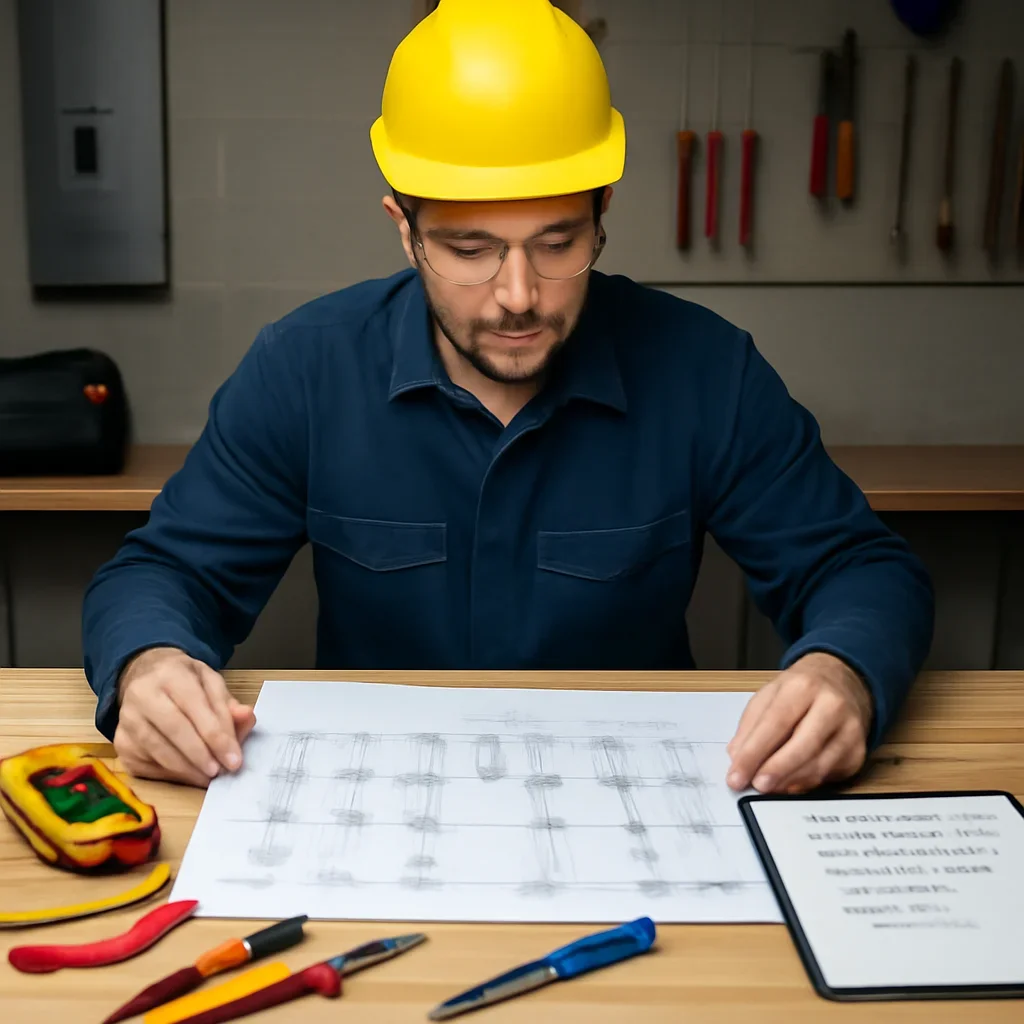 Electrician reviewing panel upgrade details and customer service expectations